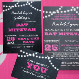 Chalkboard Ljus Mörk Rosa Bat mitzvah Tack Kort