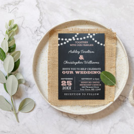 Chalkboard Ljus Rosa bröllopsinbjudan Inbjudningar