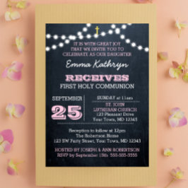 Chalkboard Ljus Rosa First Communion-inbjudan Inbjudningar