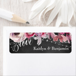 Chalkboard, Ljus, Rosa Watercolor Flowers Kärlek Returadress Etikett