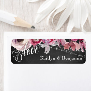 Chalkboard, Ljus, Rosa Watercolor Flowers Kärlek Returadress Etikett
