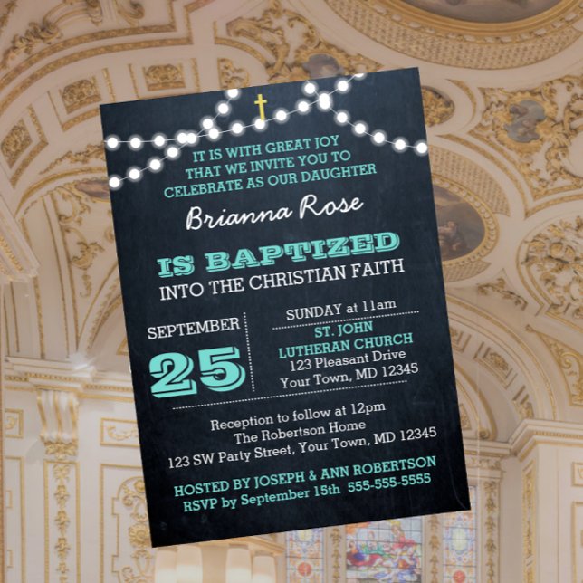 Chalkboard Ljus Teal Baptism-inbjudan Inbjudningar (Skapare uppladdad)