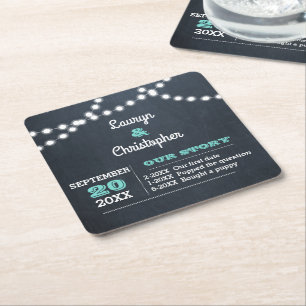 Chalkboard Ljus Teal Personlig Bröllop Underlägg Papper Kvadrat