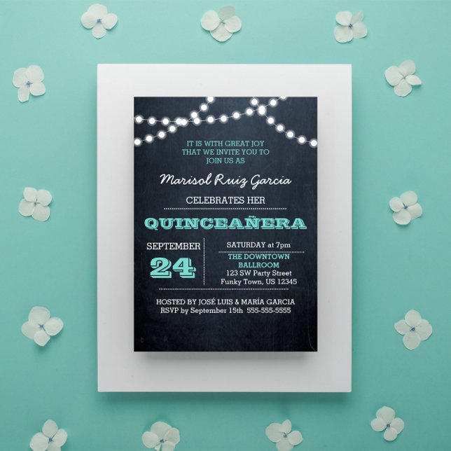 Chalkboard Ljus Teal Quinceañera-inbjudan Inbjudningar (Skapare uppladdad)