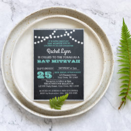 Chalkboard Ljus Teal Silver Gräns Bat mitzvah Inbjudningar