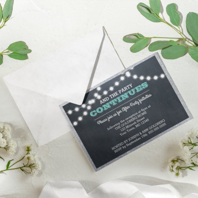Chalkboard Ljus Teal Silver Gräns efter Party Inbjudningar (Skapare uppladdad)