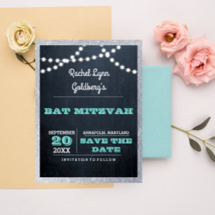 Chalkboard Ljus Teal Silver Gräns Spara datum Meddelande Vykort
