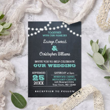 Chalkboard Ljus Teal Wedding bjudande