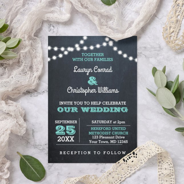 Chalkboard Ljus Teal Wedding bjudande Inbjudningar (Skapare uppladdad)