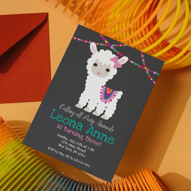 Chalkboard Llama Alpaca Birthday-inbjudan Inbjudningar (Skapare uppladdad)