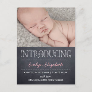 Chalkboard look Birth Notice - Rosa Meddelande Vykort