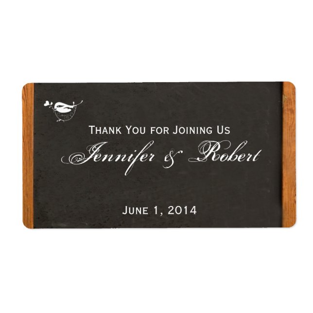 Chalkboard Love Bird Vattenflaska Label Fraktsedel (Framsidan)