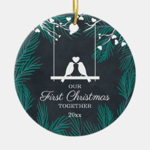 Chalkboard Lovebird Vår första jul tillsammans Julgransprydnad Keramik