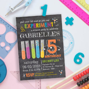 Chalkboard Mad Science Party Birthday Inbjudningar