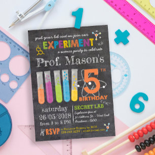Chalkboard Mad Science Party Birthday Inbjudningar