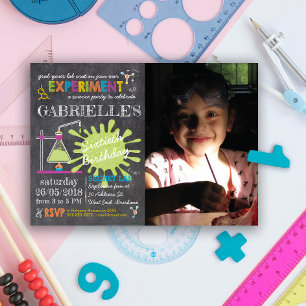 Chalkboard Mad Science Party Birthday Inbjudningar
