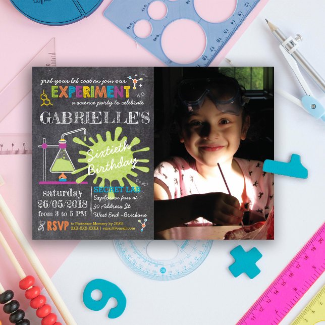 Chalkboard Mad Science Party Birthday Inbjudningar (Put on your lab coat and get ready for an incredible party with our Science Party Invitation.)