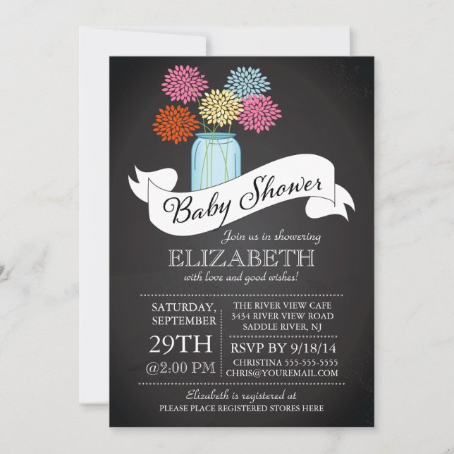 Chalkboard Mason Burk Baby Shower-inbjudan Inbjudningar (Framsida)
