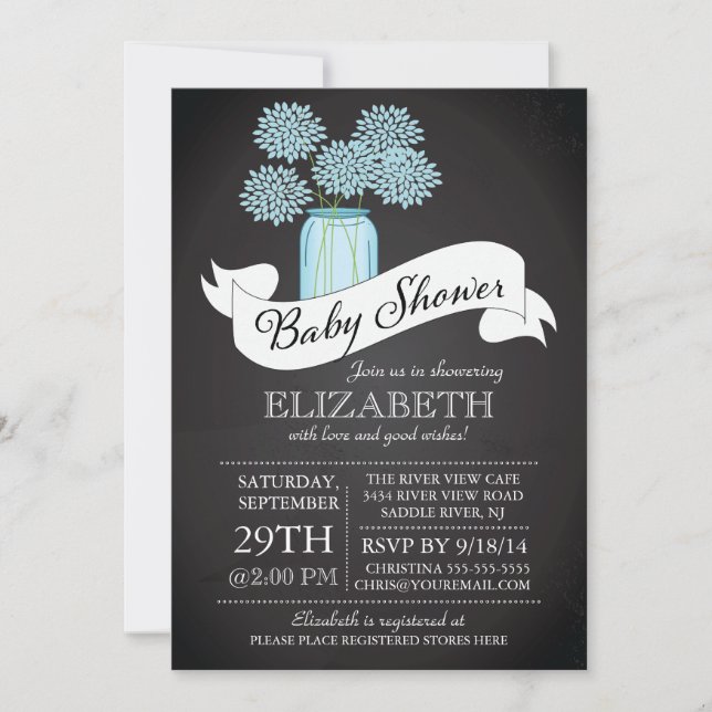 Chalkboard Mason Burk Baby Shower-inbjudan Inbjudningar (Framsida)
