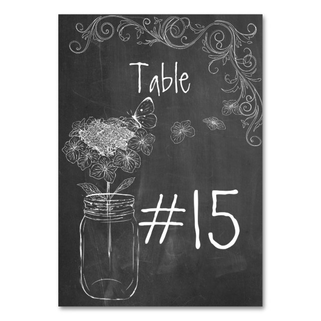 CHALKBOARD MASON BURK GARDEN WEDDING BORD-KORT BORDSNUMMER (Baksidan)