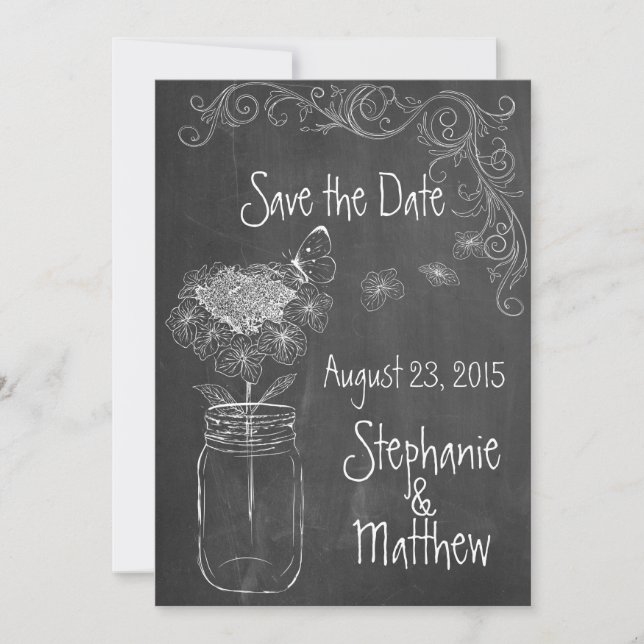 CHALKBOARD MASON BURK GARDEN WEDDING SPARAT DATUM INBJUDNINGAR (Framsida)