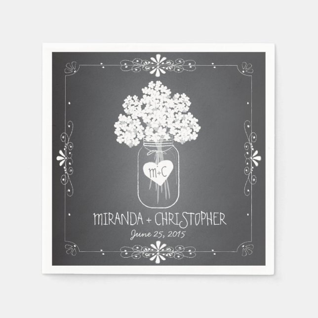 Chalkboard Mason Burk Personlig Bröllop Napkin Pappersservett (Framsidan)
