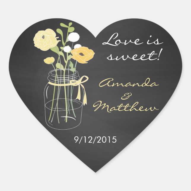 Chalkboard Mason Burk Wedding Favor Stickers Hjärtformat Klistermärke (Framsida)