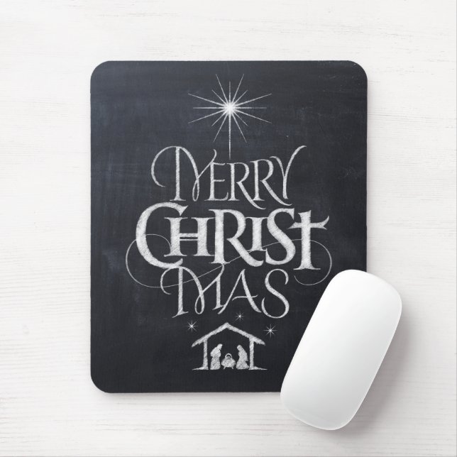 Chalkboard Merry Kristus Mas Juldag Religiösa Musmatta (Med mus)