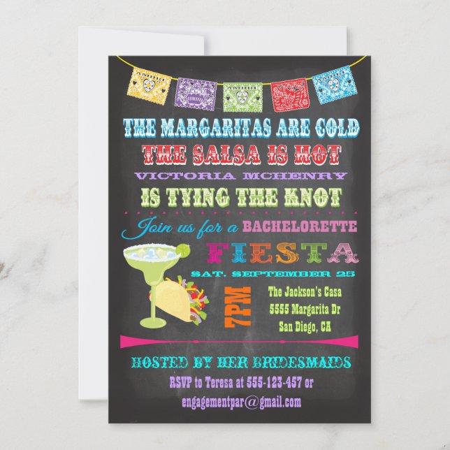 Chalkboard Mexican Fiesta Bachelorette Party Inbjudningar (Framsida)