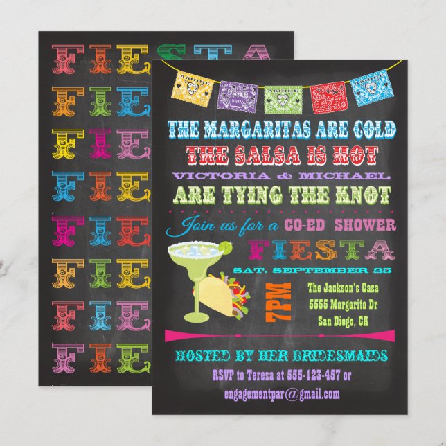 Chalkboard Mexican Fiesta Co-ed SHower Inbjudningar (Fram/baksida)