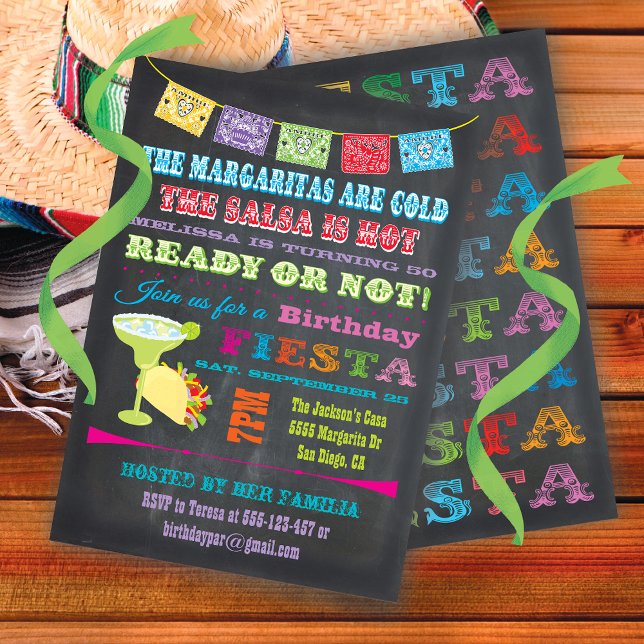 Chalkboard Mexican Fiesta Födelsedagsfest Inbjudningar (Skapare uppladdad)