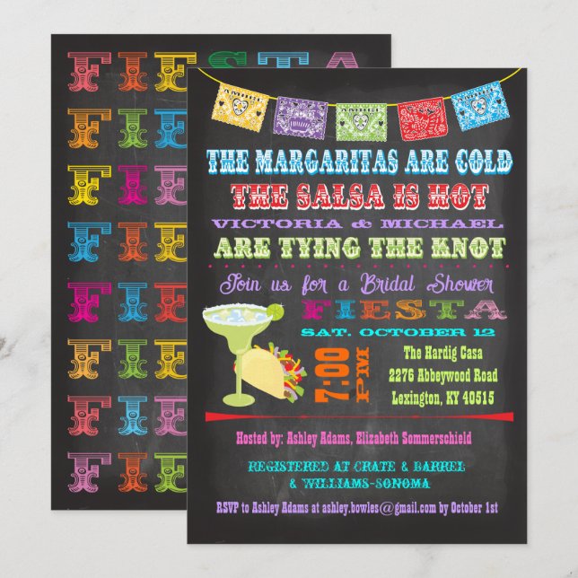 Chalkboard Mexican Fiesta Par Shower Inbjudningar (Fram/baksida)