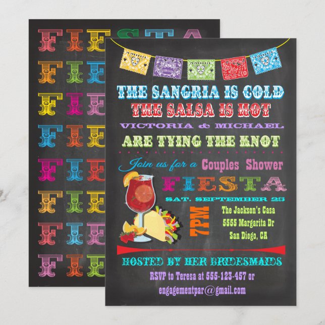 Chalkboard Mexican Fiesta Sangria Par Shower Inbjudningar (Fram/baksida)