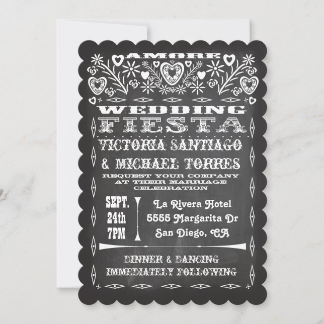 Chalkboard mexikanska Bröllop Papel Picado-inbjuda Inbjudningar (Framsida)