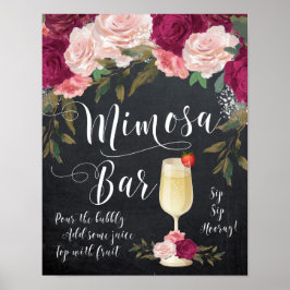 Chalkboard Mimosa Pub Sign burgundy blommigt Poster