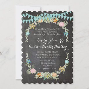 Chalkboard Mint Bunting Pennant Garland Bröllop Inbjudningar