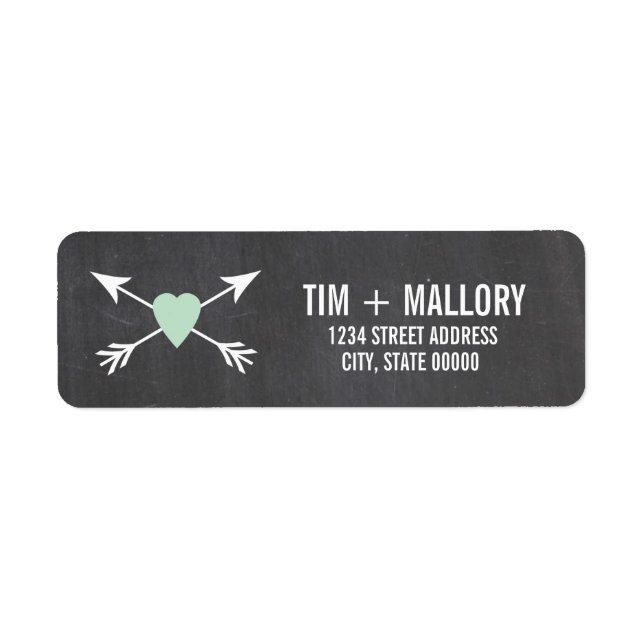 Chalkboard Mint Heart + Pil | BRÖLLOPSETIKETTER Returadress Etikett (Framsidan)