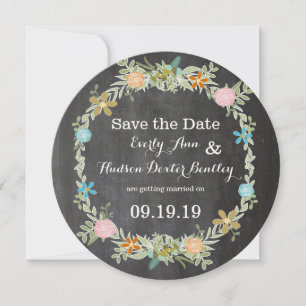 Chalkboard Mint Rosa Aqua Blommigt Garland Bröllop Spara Datumet