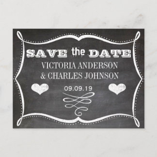 Chalkboard Modern Vintage Typography Save the Date Meddelande Vykort