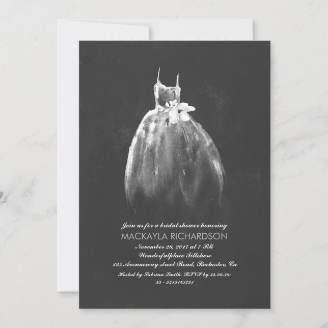 Chalkboard Möhippa Elegant bröllop Gown Inbjudningar (Framsida)