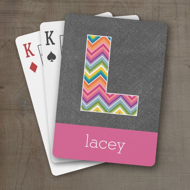 Chalkboard Monogram Brev L med Bright Chevrons Spel Kort (Personalized Playing Cards - Huge Monogram)