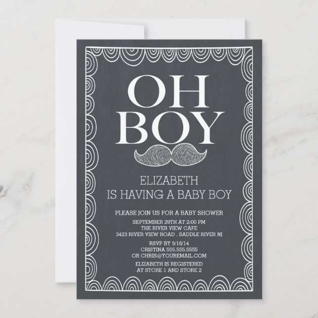 Chalkboard Mustache Baby Shower-inbjudan Inbjudningar (Framsida)