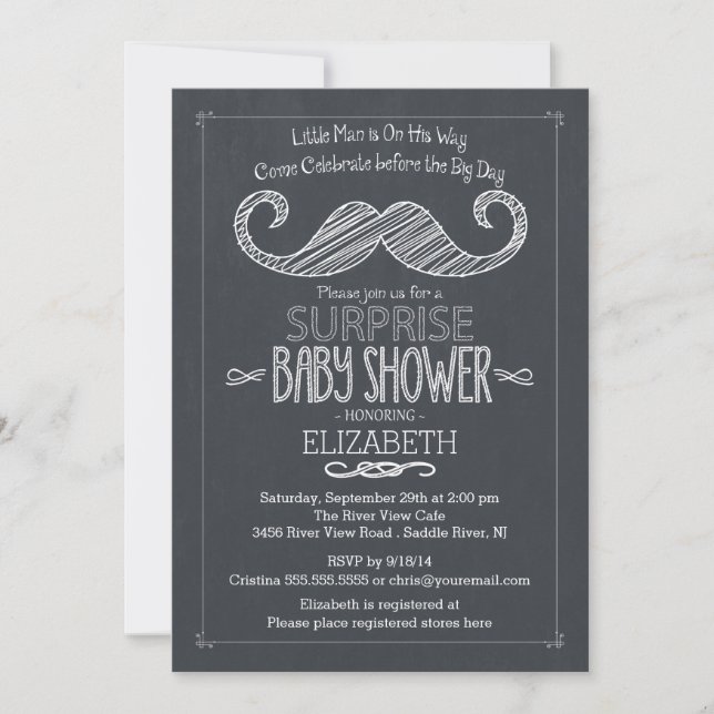 Chalkboard Mustache Baby Shower-inbjudan Inbjudningar (Framsida)