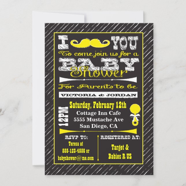 Chalkboard Mustache Baby Shower Party Party-inbjud Inbjudningar (Framsida)