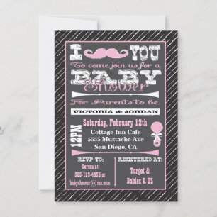 Chalkboard Mustache Girl Baby Shower Party Inbjudningar