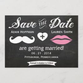 Chalkboard Mustache och Läppar Spara datum Datumet