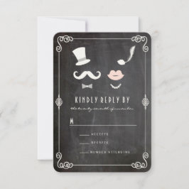 Chalkboard Mustache och Läppar Vintage Chic Bröllo OSA Kort
