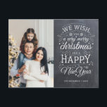 Chalkboard Mycket God jul Photo Helgdag Vykort<br><div class="desc">Typografidrivna foto-helgdagskort med ord "vi önskar er ett mycket god jul och ett Gott nytt år".</div>