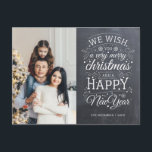 Chalkboard Mycket God jul Photo Helgdag Vykort<br><div class="desc">Typografidrivna foto-helgdagskort med ord "vi önskar er ett mycket god jul och ett Gott nytt år".</div>