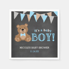 Chalkboard Nalle Boy Baby Shower Pappersservett